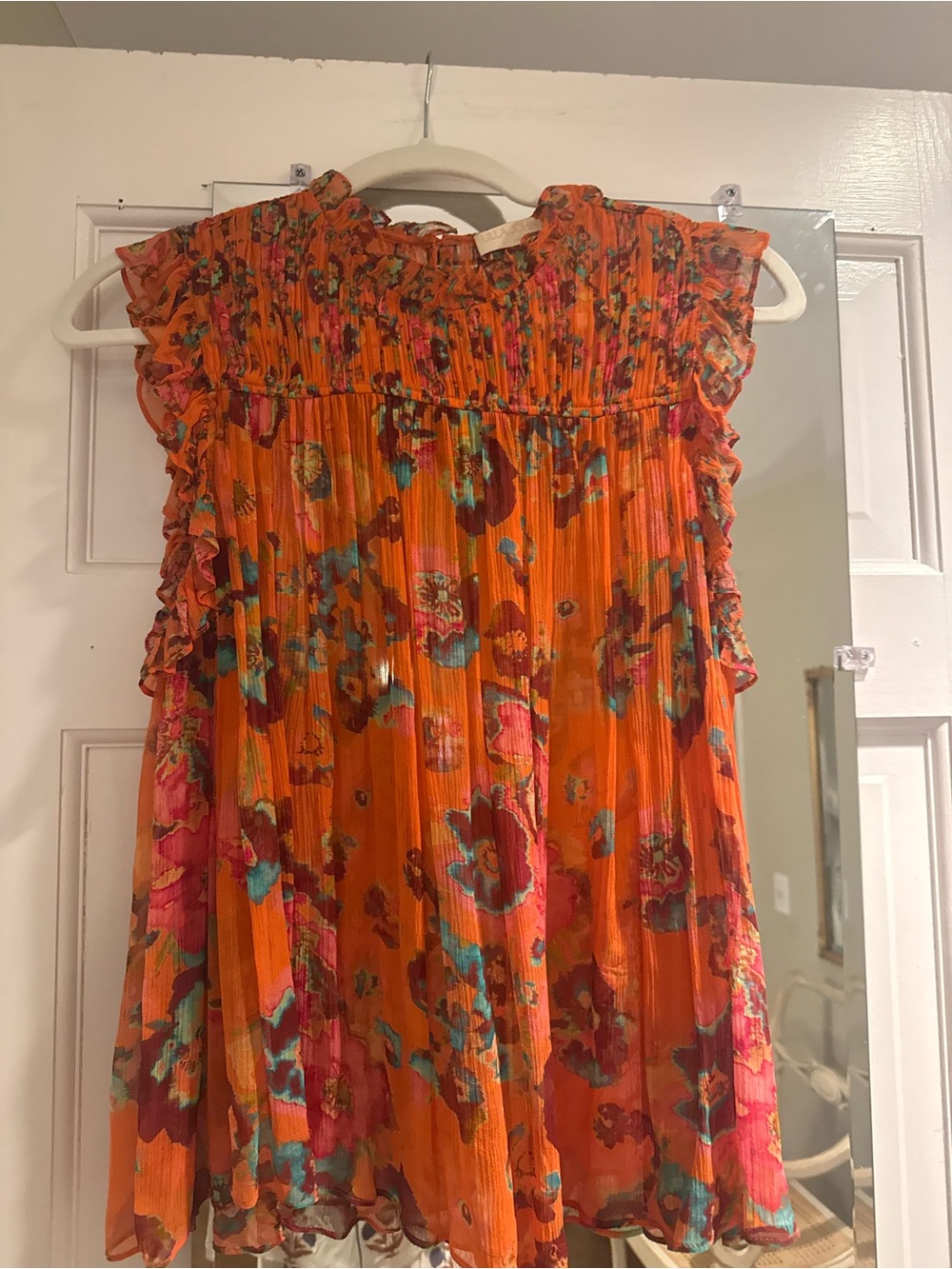 Ulla Johnson Orange Floral Ruffle-Trim Girls' Top